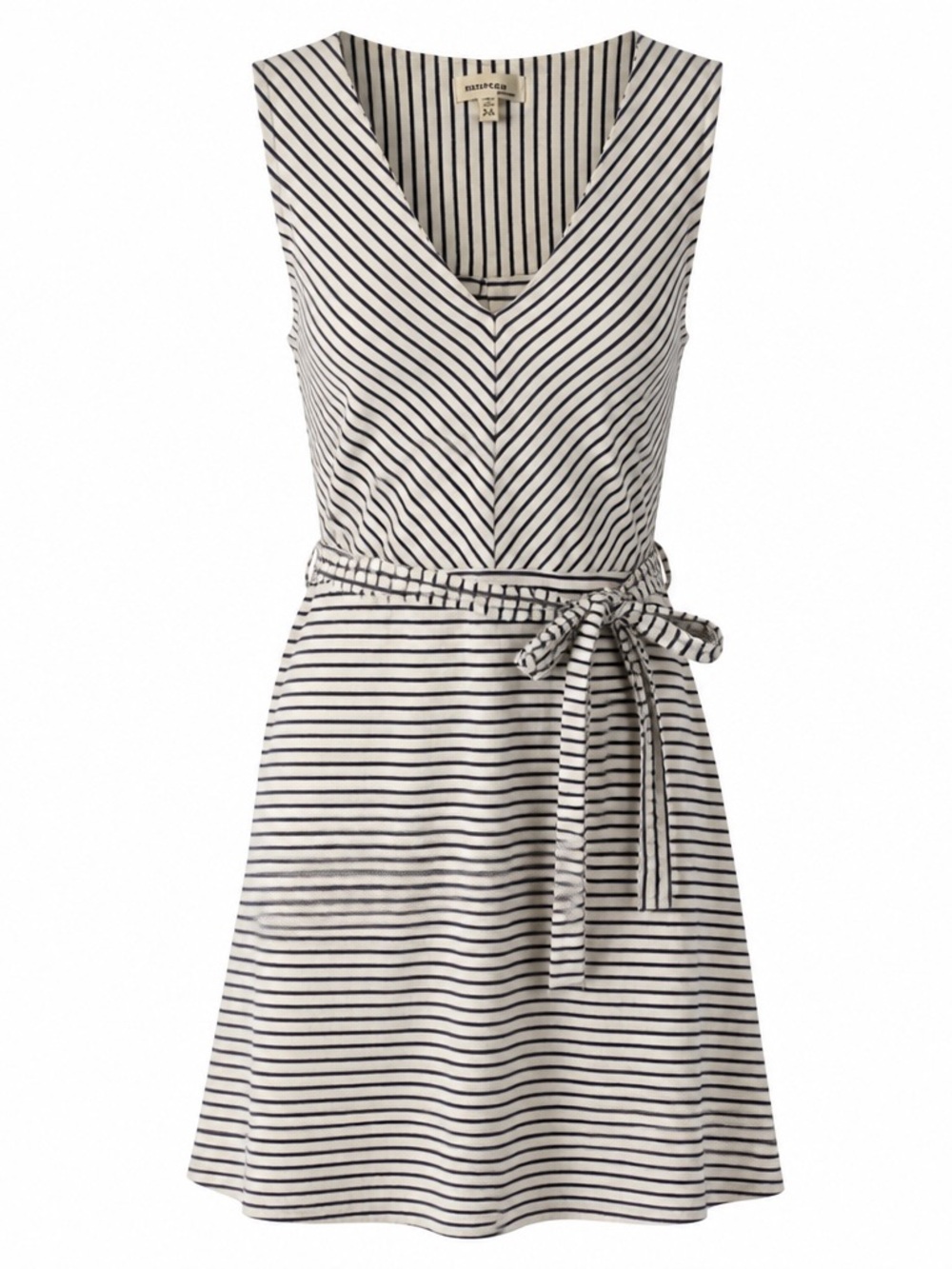 Monteau Casual Sleeveless Striped V-Neck Tie-Waist Dress White & Black Size XS